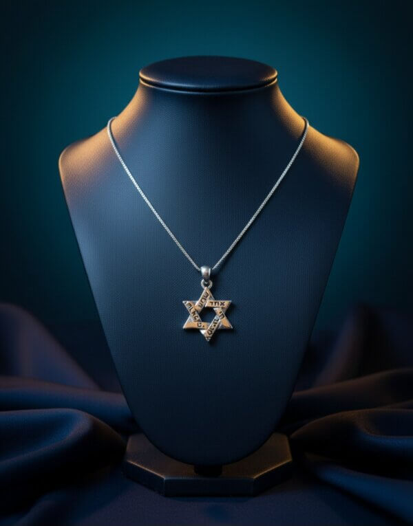 תליון מגן דוד מכסף - שמע ישראל