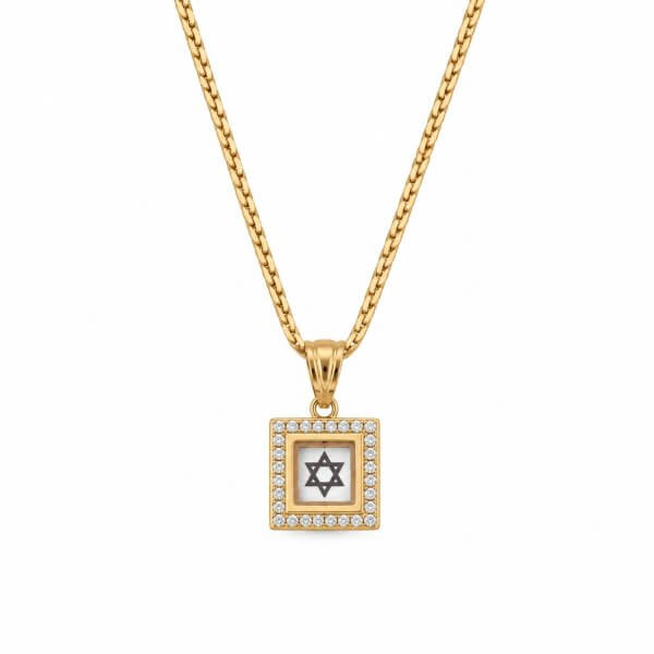 תליון זהב 14K ריבוע ננו תנ"ך משובץ זרקונים – ליאור